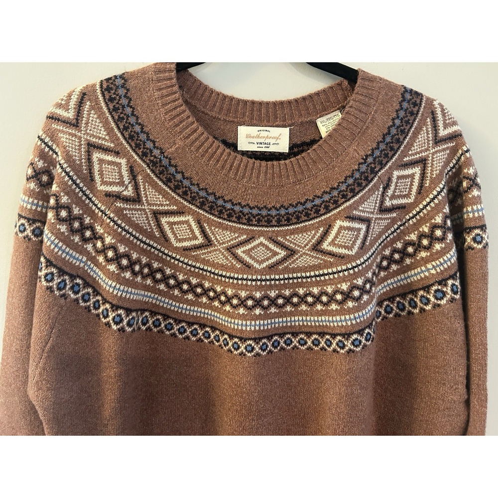 Weatherproof Vintage Sweater Women's XXL Fair Isle Yoke Pullover Copper Crew